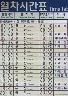 전라선 상행 열차시간표