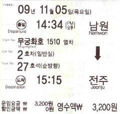 남원-전주 무궁화 티켓
